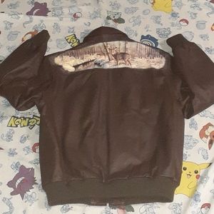 2009 The Bradford Exchage Genuine Leather Deer Bomber Jacket Vintage Hunting
